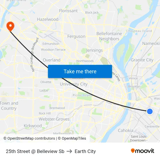 25th Street @ Belleview Sb to Earth City map