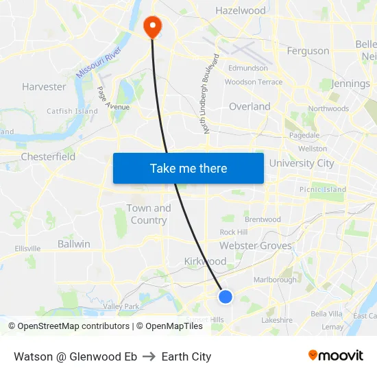 Watson @ Glenwood Eb to Earth City map