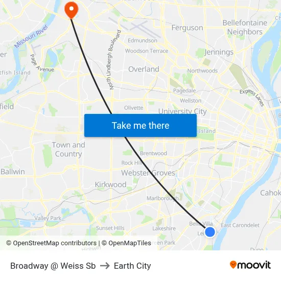 Broadway @ Weiss Sb to Earth City map