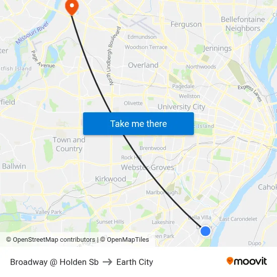 Broadway @ Holden Sb to Earth City map
