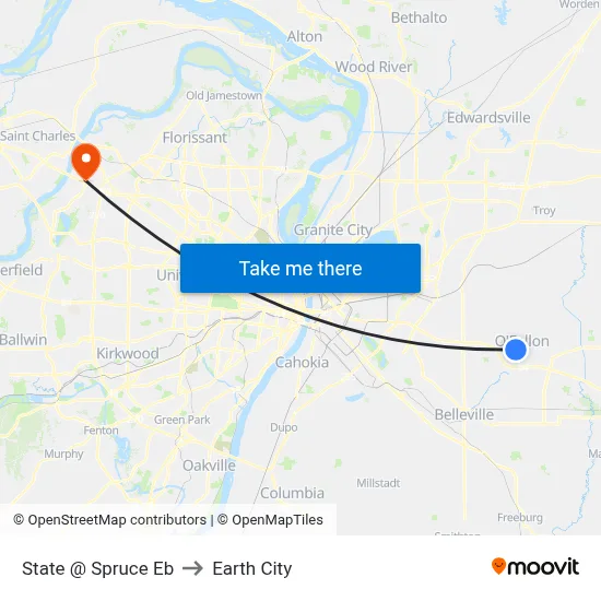 State @ Spruce Eb to Earth City map