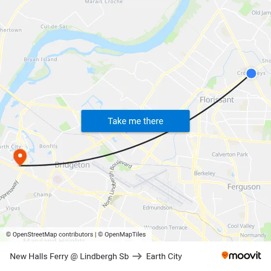 New Halls Ferry @ Lindbergh Sb to Earth City map