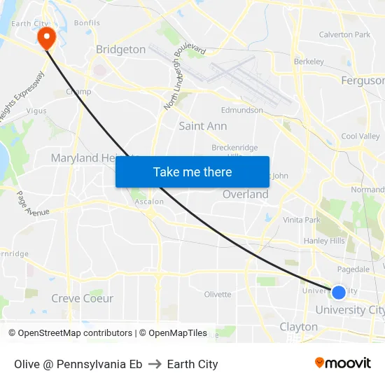 Olive @ Pennsylvania Eb to Earth City map