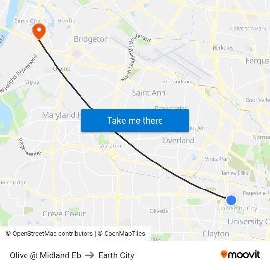 Olive @ Midland Eb to Earth City map