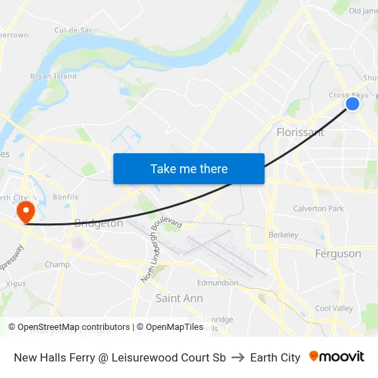 New Halls Ferry @ Leisurewood Court Sb to Earth City map