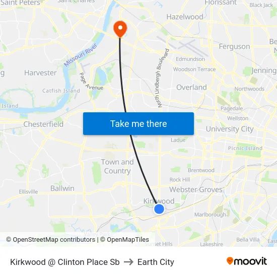 Kirkwood @ Clinton Place Sb to Earth City map