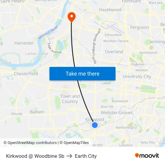 Kirkwood @ Woodbine Sb to Earth City map