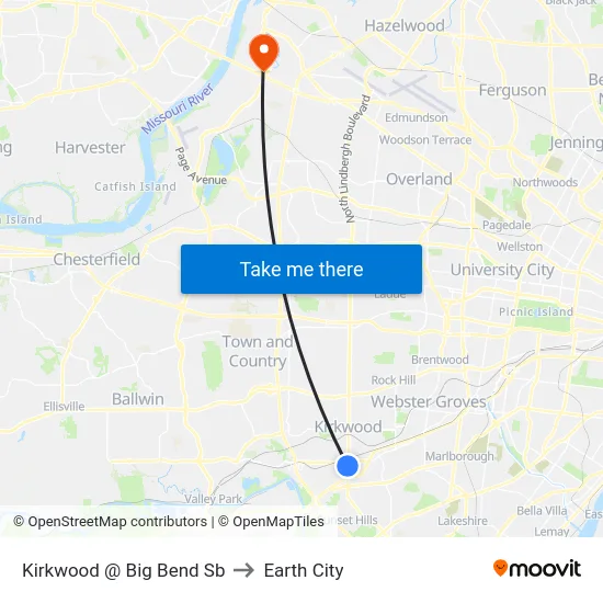 Kirkwood @ Big Bend Sb to Earth City map
