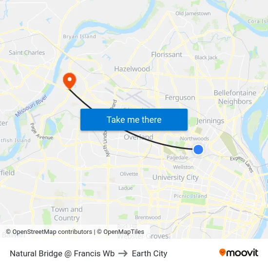 Natural Bridge @ Francis Wb to Earth City map