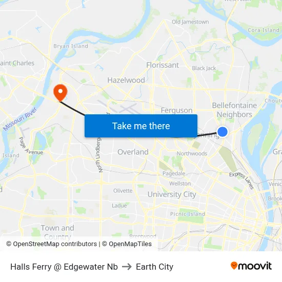 Halls Ferry @ Edgewater Nb to Earth City map