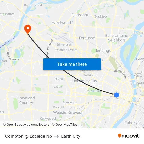 Compton @ Laclede Nb to Earth City map
