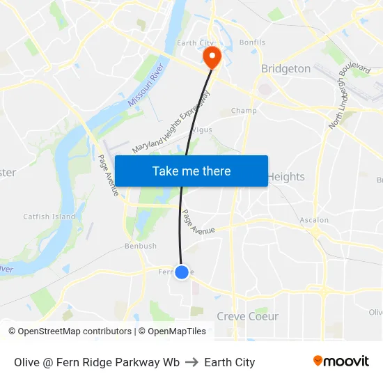 Olive @ Fern Ridge Parkway Wb to Earth City map