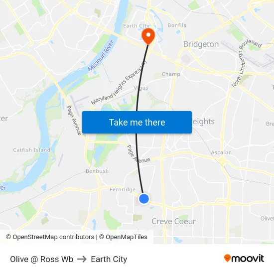 Olive @ Ross Wb to Earth City map