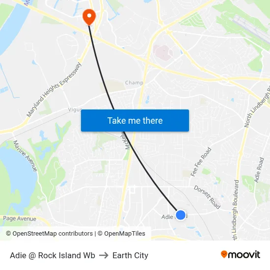 Adie @ Rock Island Wb to Earth City map
