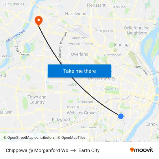 Chippewa @ Morganford Wb to Earth City map