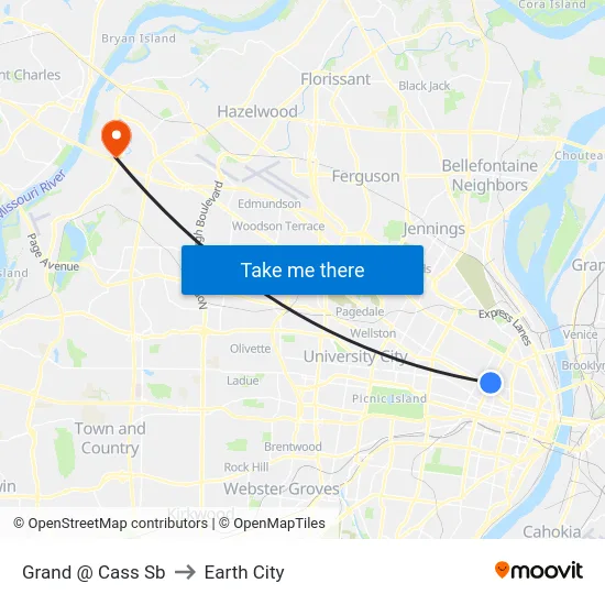 Grand @ Cass Sb to Earth City map