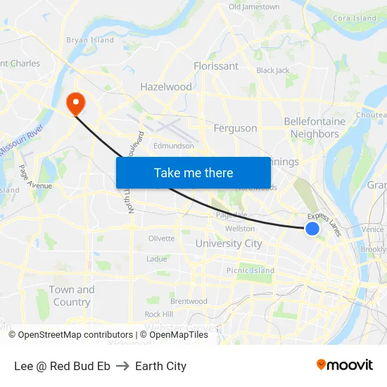 Lee @ Red Bud Eb to Earth City map