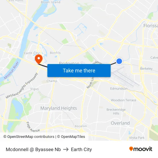 Mcdonnell @ Byassee Nb to Earth City map