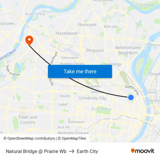 Natural Bridge @ Prairie Wb to Earth City map