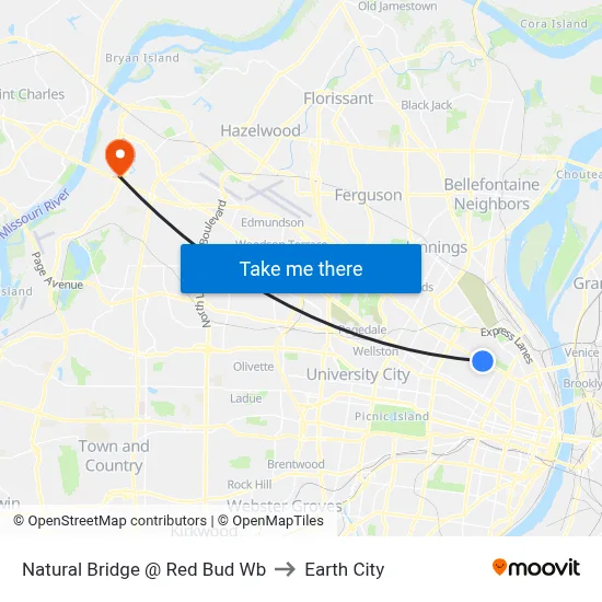 Natural Bridge @ Red Bud Wb to Earth City map