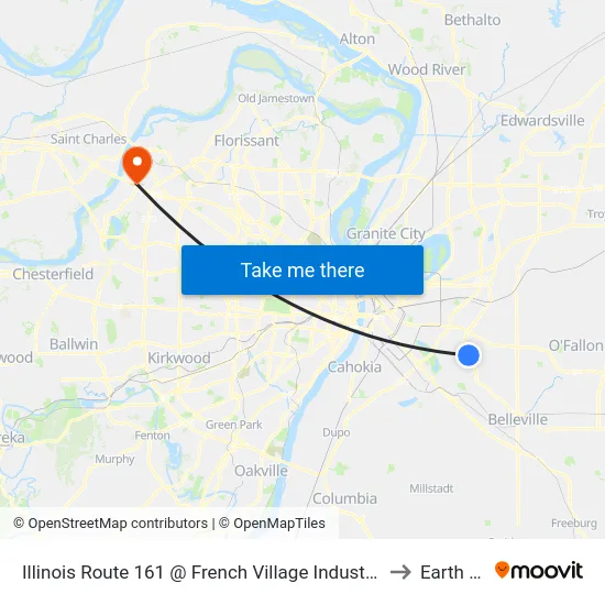 Illinois Route 161 @ French Village Industrial Park Sb to Earth City map