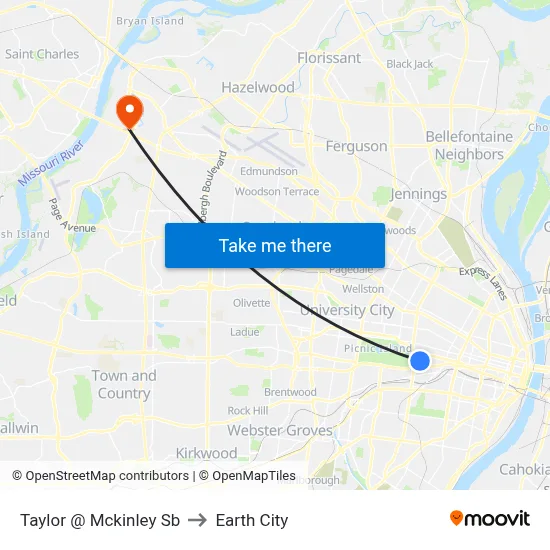 Taylor @ Mckinley Sb to Earth City map