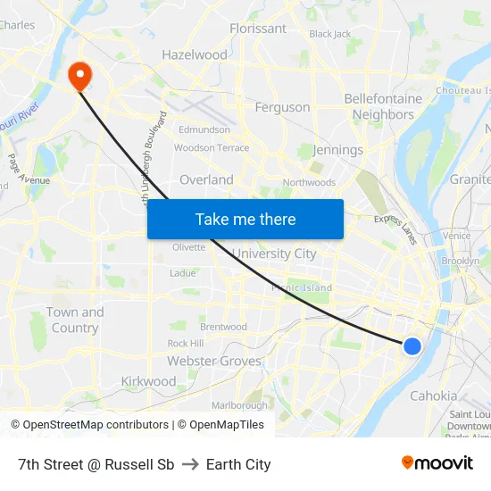 7th Street @ Russell Sb to Earth City map