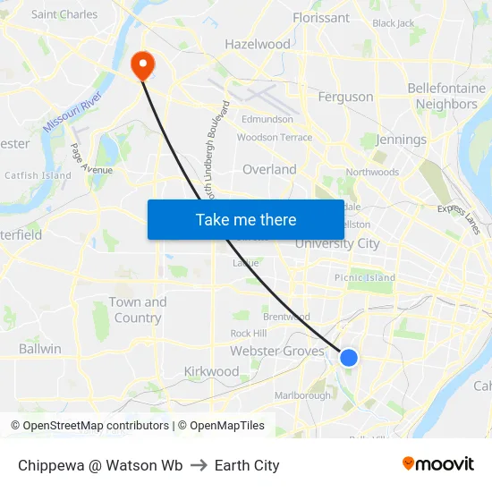 Chippewa @ Watson Wb to Earth City map