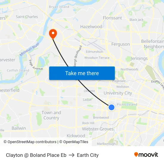 Clayton @ Boland Place Eb to Earth City map