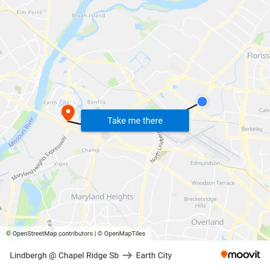 Lindbergh @ Chapel Ridge Sb to Earth City map