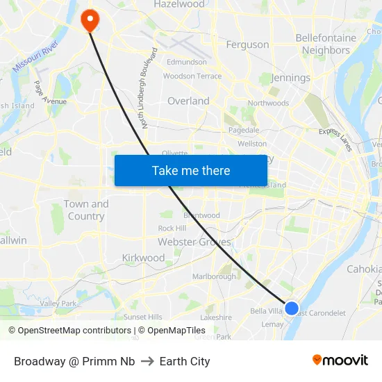 Broadway @ Primm Nb to Earth City map