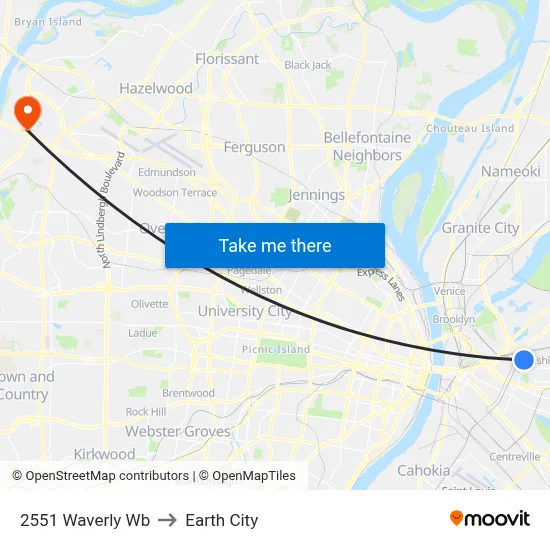 2551 Waverly Wb to Earth City map