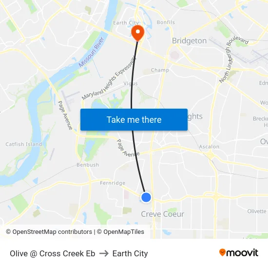 Olive @ Cross Creek Eb to Earth City map
