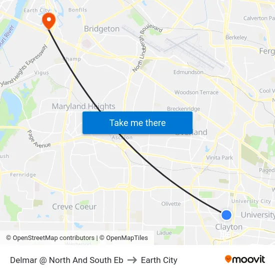 Delmar @ North And South Eb to Earth City map