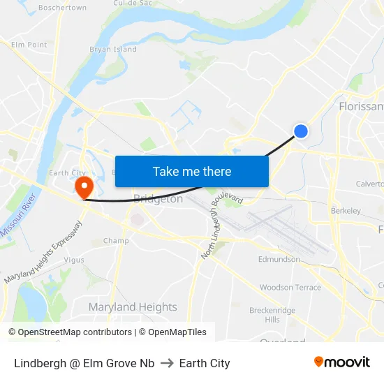 Lindbergh @ Elm Grove Nb to Earth City map