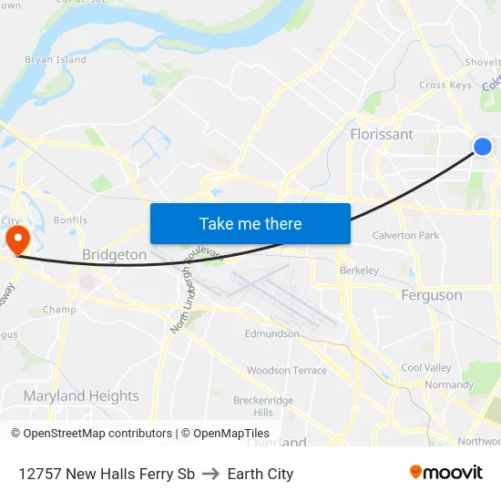 12757 New Halls Ferry Sb to Earth City map