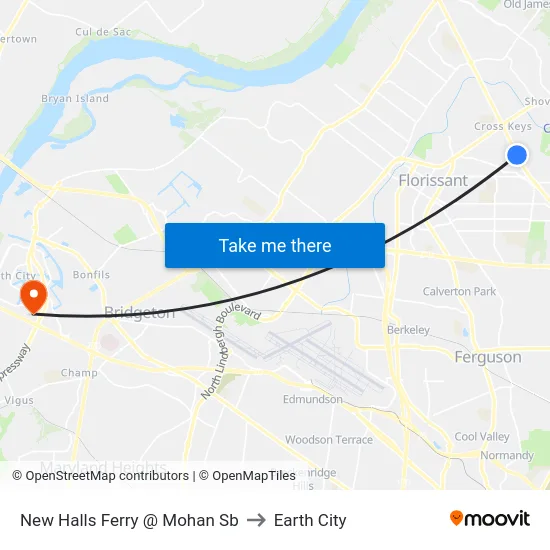 New Halls Ferry @ Mohan Sb to Earth City map