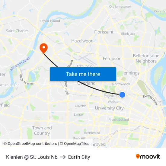 Kienlen @ St. Louis Nb to Earth City map