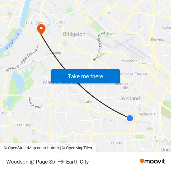 Woodson @ Page Sb to Earth City map