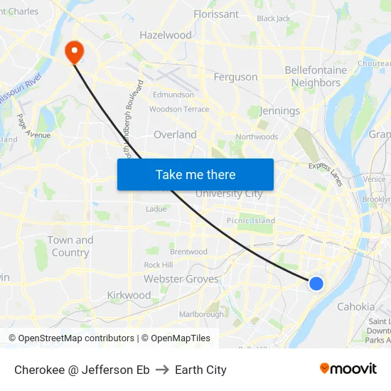 Cherokee @ Jefferson Eb to Earth City map
