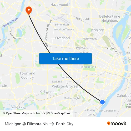 Michigan @ Fillmore Nb to Earth City map