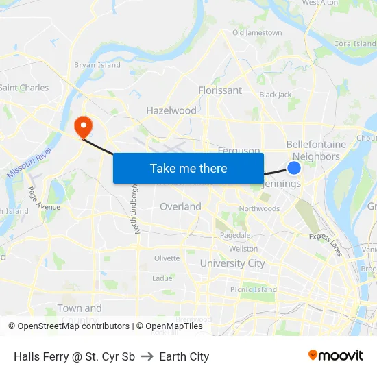 Halls Ferry @ St. Cyr Sb to Earth City map