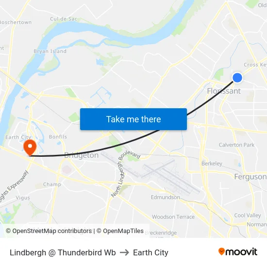 Lindbergh @ Thunderbird Wb to Earth City map