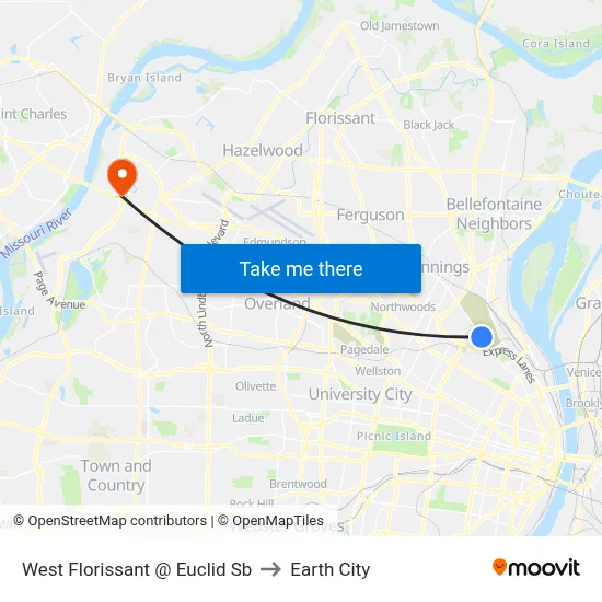 West Florissant @ Euclid Sb to Earth City map