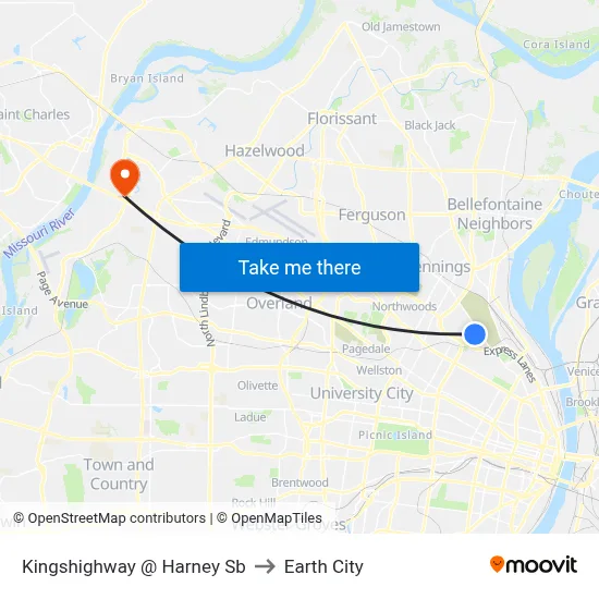 Kingshighway @ Harney Sb to Earth City map