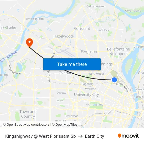 Kingshighway @ West Florissant Sb to Earth City map