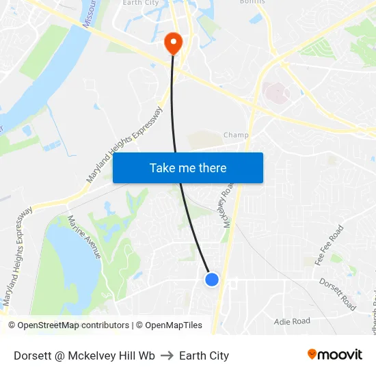 Dorsett @ Mckelvey Hill Wb to Earth City map
