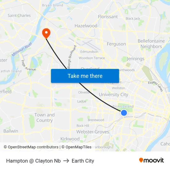 Hampton @ Clayton Nb to Earth City map