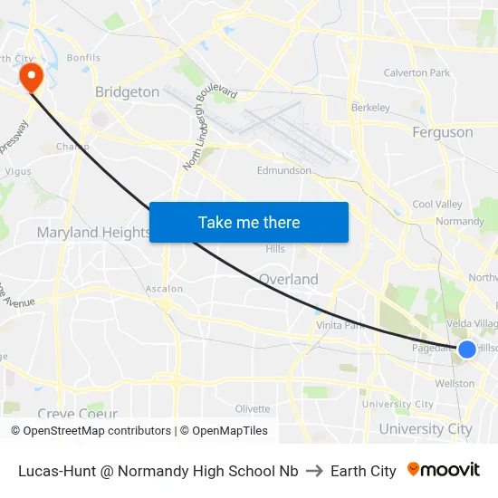 Lucas-Hunt @ Normandy High School Nb to Earth City map
