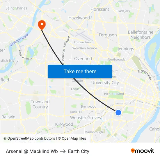 Arsenal @ Macklind Wb to Earth City map